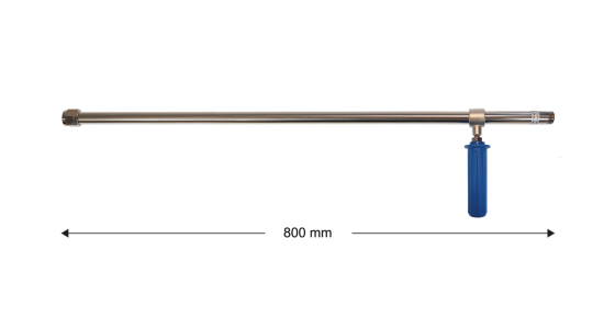 RB65 Spuitlans RVS met nozzlehouder L= 800 mm, gezien van voren