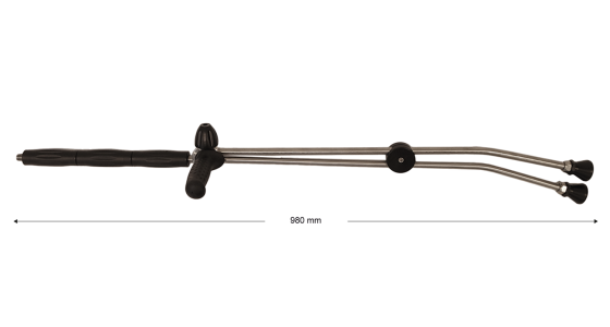 Dubbele spuitlans ST55 L= 980 mm RVS Regeling in bovenknop, gezien van voren
