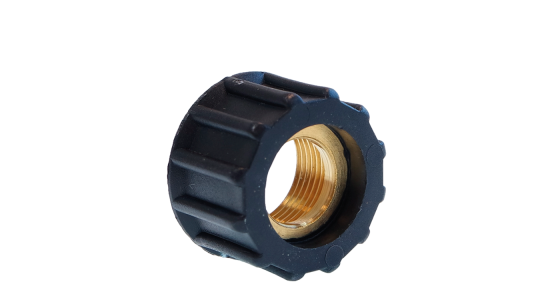 Detail van Wartelmoer voor persnippel M22x1,5 bolkop Messing Zwart