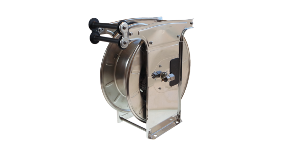 Faicom slanghaspel Type AX RVS Incl. swivel 400 Bar Max 150Â°C 3/8" bi x 3/8" bu, gezien van voren
