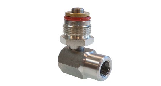 Swivel 90Â° voor Faicom slanghaspel A en AL RVS303 Siliconen & PTFE afdichting, gezien van voren