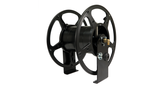 Slanghaspel T52 Aluminium haspel met steun en swivel 300 Bar Max 90Â°C 3/8" bu, gezien van voren