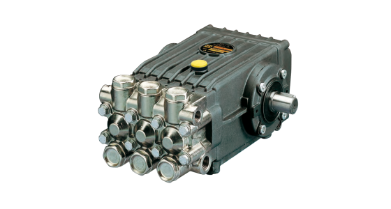 Interpump W162 Plunjerpomp As rechts Messing vernikkeld pompkop Serie 47, gezien van voren