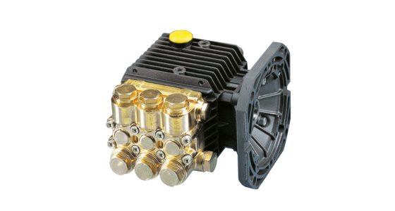 Interpump WW906A Plunjerpomp met holle as en flens voor E motor NEMA 56 C As rechts Messing pomp, gezien van voren