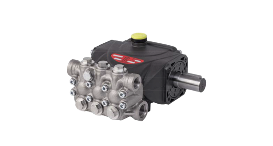 Interpump E2B2014L Plunjerpomp E2 Evolution As links Messing pompkop Serie 58, gezien van voren