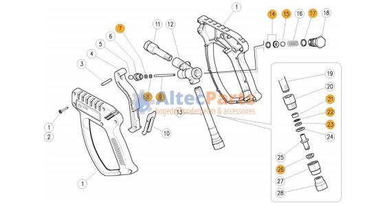 VEGA Revisieset voor hogedrukpistool met swivel 11 delig, gezien van voren
