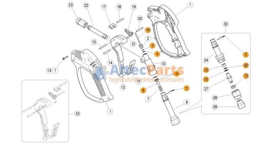 RL50 RL51 Revisieset voor pistool met swivel 10 delig, gezien van voren
