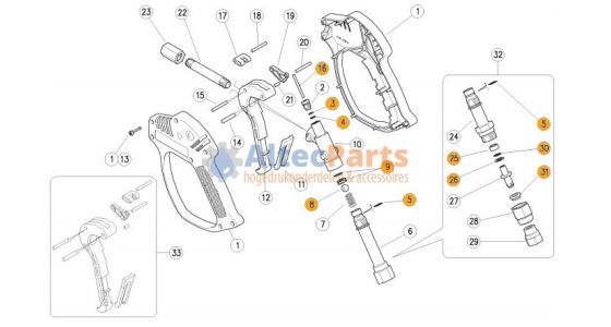 RL56 Revisieset voor pistool met swivel 10 delig, gezien van voren